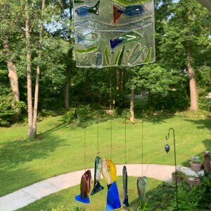 #7228 FUSED FISH SUNCATCHER   HANDCRAFTED  6 ½ SQUARE” SUNCATCHER